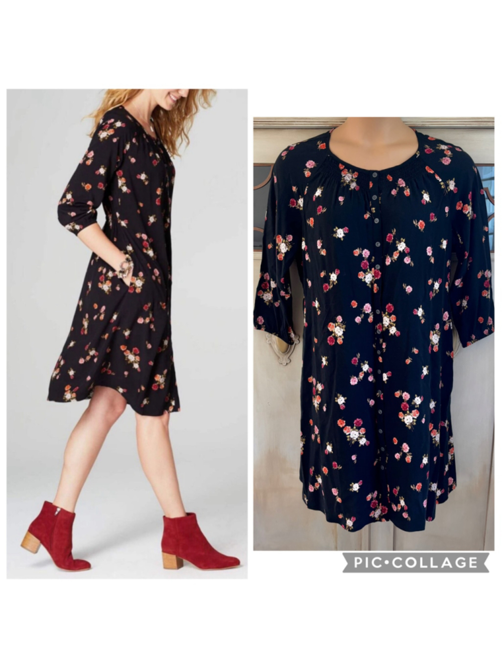 NWT J.Jill Button Down Floral Boho Cottagecore Peasant Style Dress | Sz Med